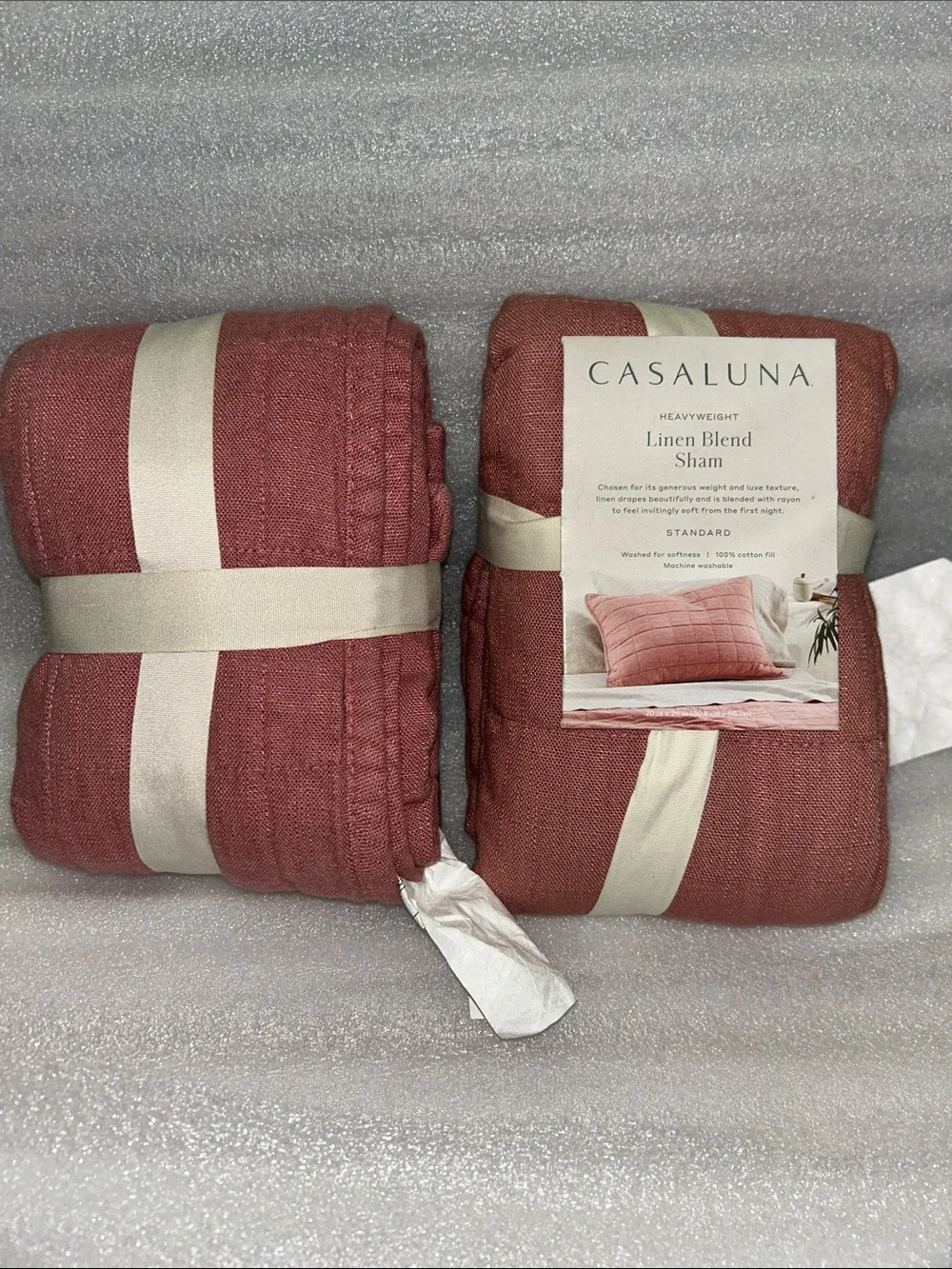 Casaluna Set of 2 Rose Heavyweight Linen Blend 20” x 26” Pillow Shams